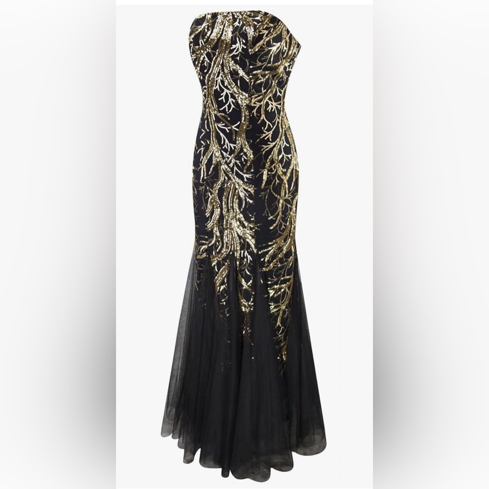 Sale! Elegant Black and Gold Evening Gown - Picture 3 of 10